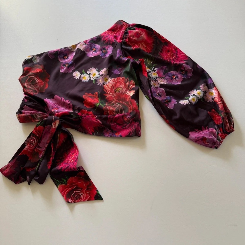 Express Conscious Edit Floral One Shoulder Tie Waist Crop Top Blouse Small - Picture 1 of 5